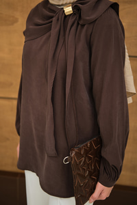 Fular Yaka Cupra Gömlek Kahverengi