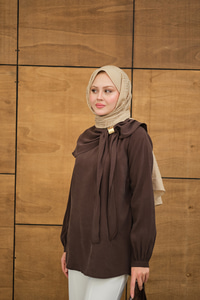 Fular Yaka Cupra Gömlek Kahverengi