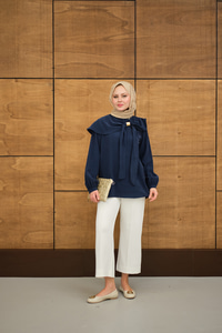 Fular Yaka Cupra Gömlek Lacivert