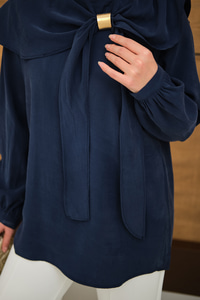 Fular Yaka Cupra Gömlek Lacivert