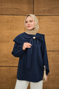 Fular Yaka Cupra Gömlek Lacivert