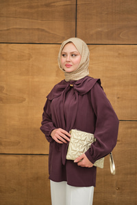 Fular Yaka Cupra Gömlek Mürdüm