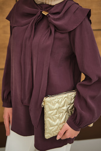 Fular Yaka Cupra Gömlek Mürdüm