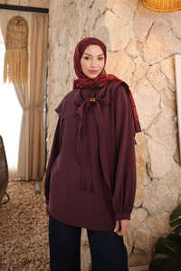 Fular Yaka Cupra Gömlek Mürdüm