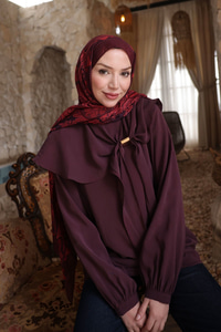 Fular Yaka Cupra Gömlek Mürdüm