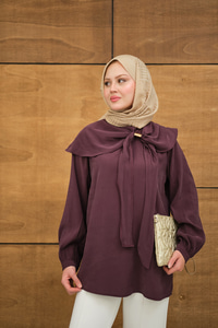 Fular Yaka Cupra Gömlek Mürdüm