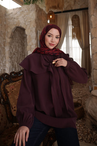 Fular Yaka Cupra Gömlek Mürdüm