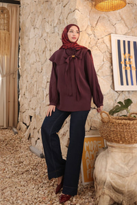 Fular Yaka Cupra Gömlek Mürdüm