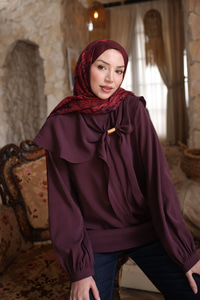 Fular Yaka Cupra Gömlek Mürdüm