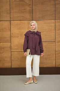 Fular Yaka Cupra Gömlek Mürdüm