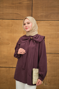 Fular Yaka Cupra Gömlek Mürdüm