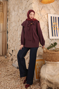 Fular Yaka Cupra Gömlek Mürdüm