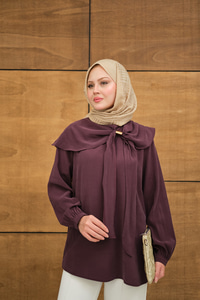 Fular Yaka Cupra Gömlek Mürdüm