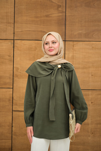 Fular Yaka Cupra Gömlek Yeşil