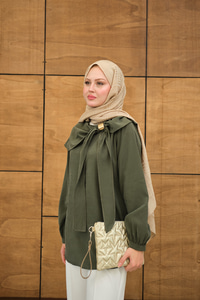 Fular Yaka Cupra Gömlek Yeşil