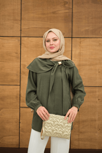 Fular Yaka Cupra Gömlek Yeşil