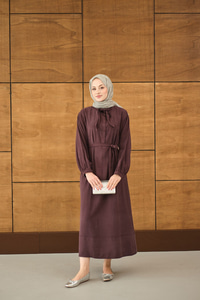 Fular Yaka Detaylı Nervürlü Modal Elbise Bordo