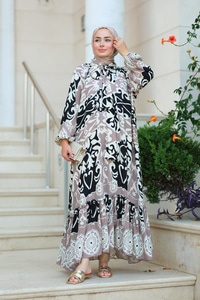 Fularlı Viskon Elbise Siyah