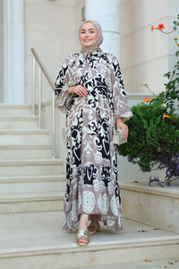 Fularlı Viskon Elbise Siyah