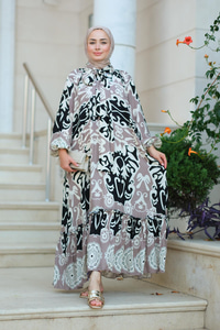 Fularlı Viskon Elbise Siyah