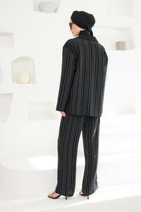 Full Taşlı BLazer Ceketli Takım Siyah