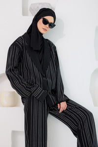 Full Taşlı BLazer Ceketli Takım Siyah