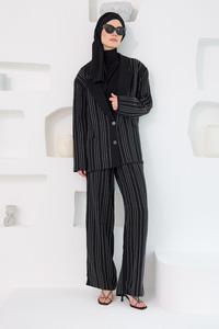 Full Taşlı BLazer Ceketli Takım Siyah