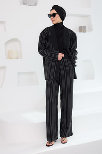 Full Taşlı BLazer Ceketli Takım Siyah