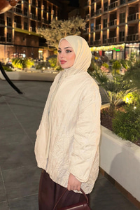 Gabardin Nakışlı Bomber Ceket Ekru