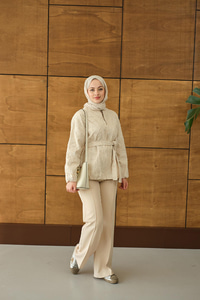 Gabardin Nakışlı Bomber Ceket Ekru