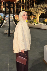 Gabardin Nakışlı Bomber Ceket Ekru