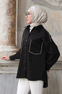 Gabardin Nakışlı Çeket Siyah