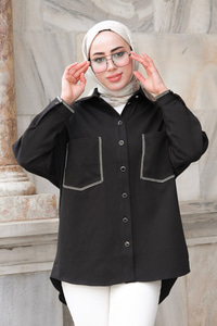 Gabardin Nakışlı Çeket Siyah