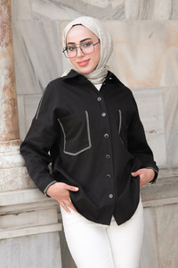 Gabardin Nakışlı Çeket Siyah