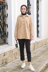 Gabardin Nakışlı Çeket Vizon