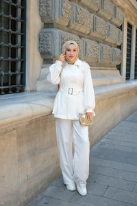 Gabardin Pul Detaylı Ceket Krem