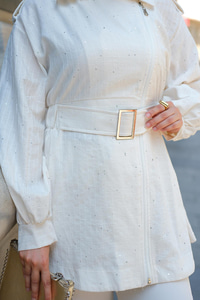 Gabardin Pul Detaylı Ceket Krem