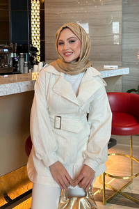 Gabardin Pul Detaylı Ceket Krem