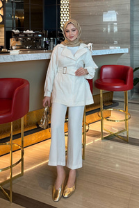 Gabardin Pul Detaylı Ceket Krem