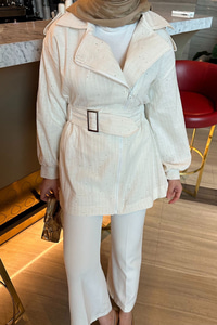 Gabardin Pul Detaylı Ceket Krem