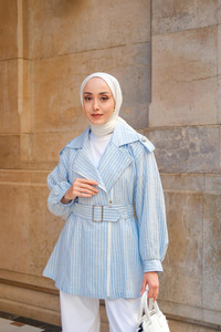 Gabardin Pul Detaylı Ceket Mavi