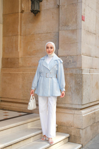 Gabardin Pul Detaylı Ceket Mavi