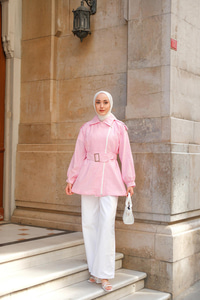 Gabardin Pul Detaylı Ceket Pudra