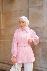 Gabardin Pul Detaylı Ceket Pudra