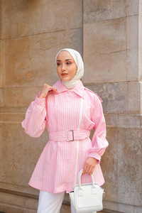 Gabardin Pul Detaylı Ceket Pudra