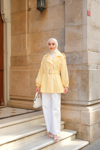 Gabardin Pul Detaylı Ceket Sarı