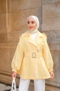 Gabardin Pul Detaylı Ceket Sarı