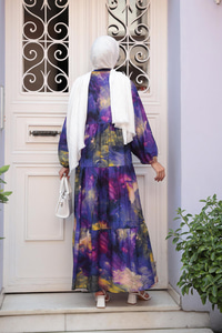 Galaksi Desenli Elbise Mor