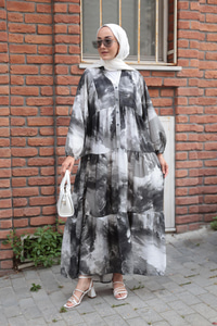 Galaksi Desenli Elbise Siyah