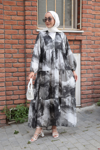 Galaksi Desenli Elbise Siyah